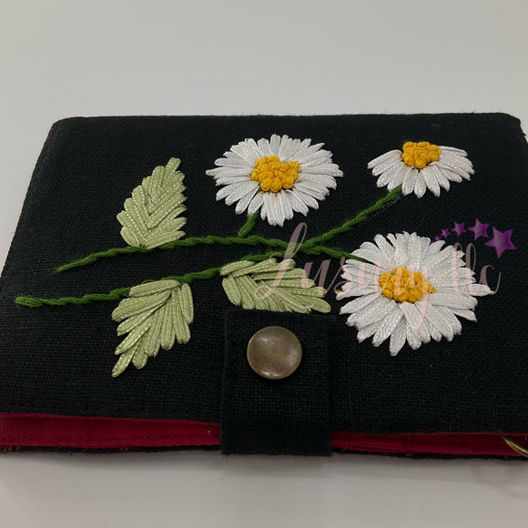Daisy Embroidery Passport Wallet, Birthday Gift, Versatile Washable, Black - Picture 4 of 13